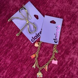 Claire's Gold Hair Clip and Charm Bracelet Set
